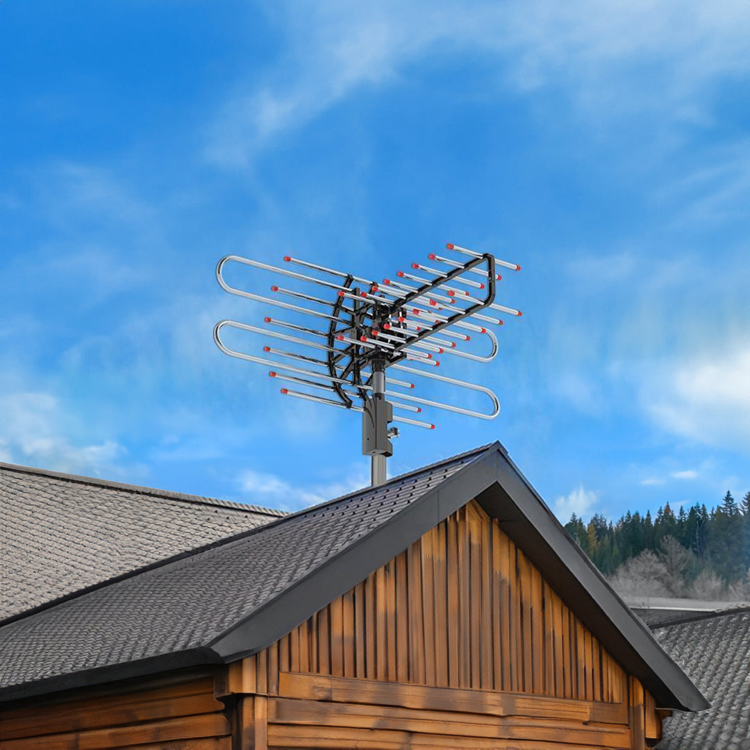 Long Range TV Antenna, 500+ Miles, 360° Outdoor American Booster, 4H VHF/UHF