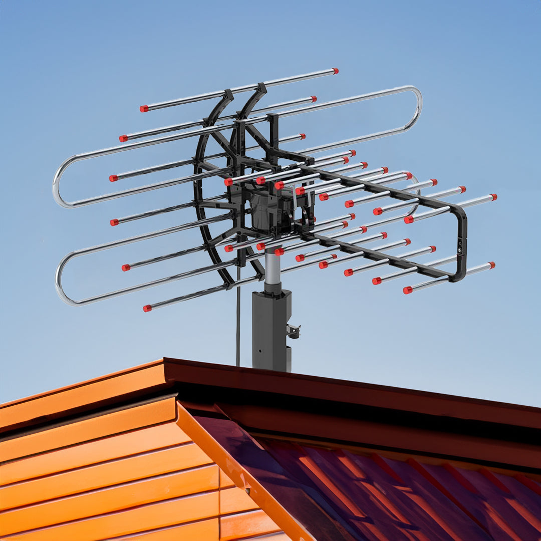 Long Range TV Antenna, 500+ Miles, 360° Outdoor American Booster, 4H VHF/UHF